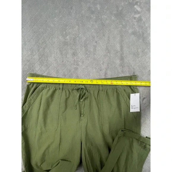 Kim Rogers Plus Size 2X Green Cropped Linen Blend Pants Elastic Waist Drawstring - Picture 4 of 8